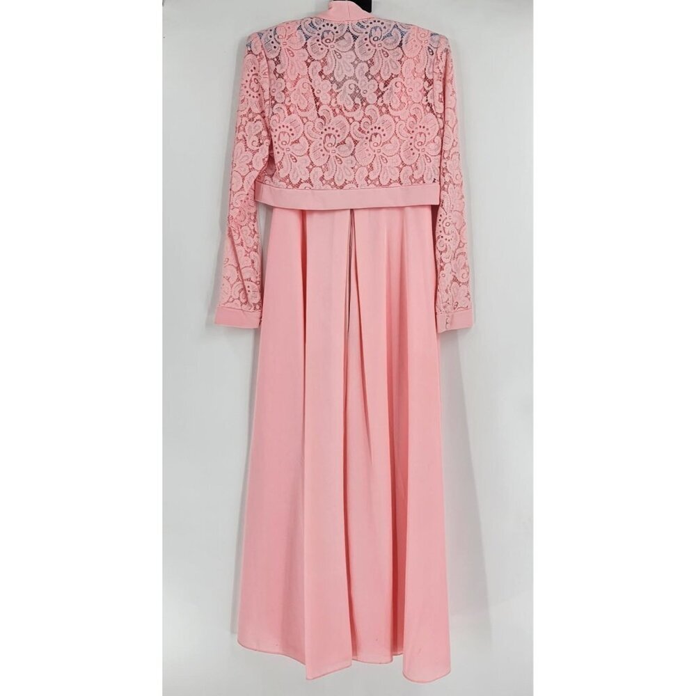 Vintage L.S. Ayers Pink Maxi Dress Lace Jacket Size 12 Mother of the Bride - Picture 2 of 11